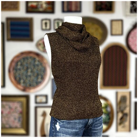 Ganni Metallic Rib Knit Tie Back Top Womens Size XL Gold Black NWT Retail $ 225 - Picture 8 of 16